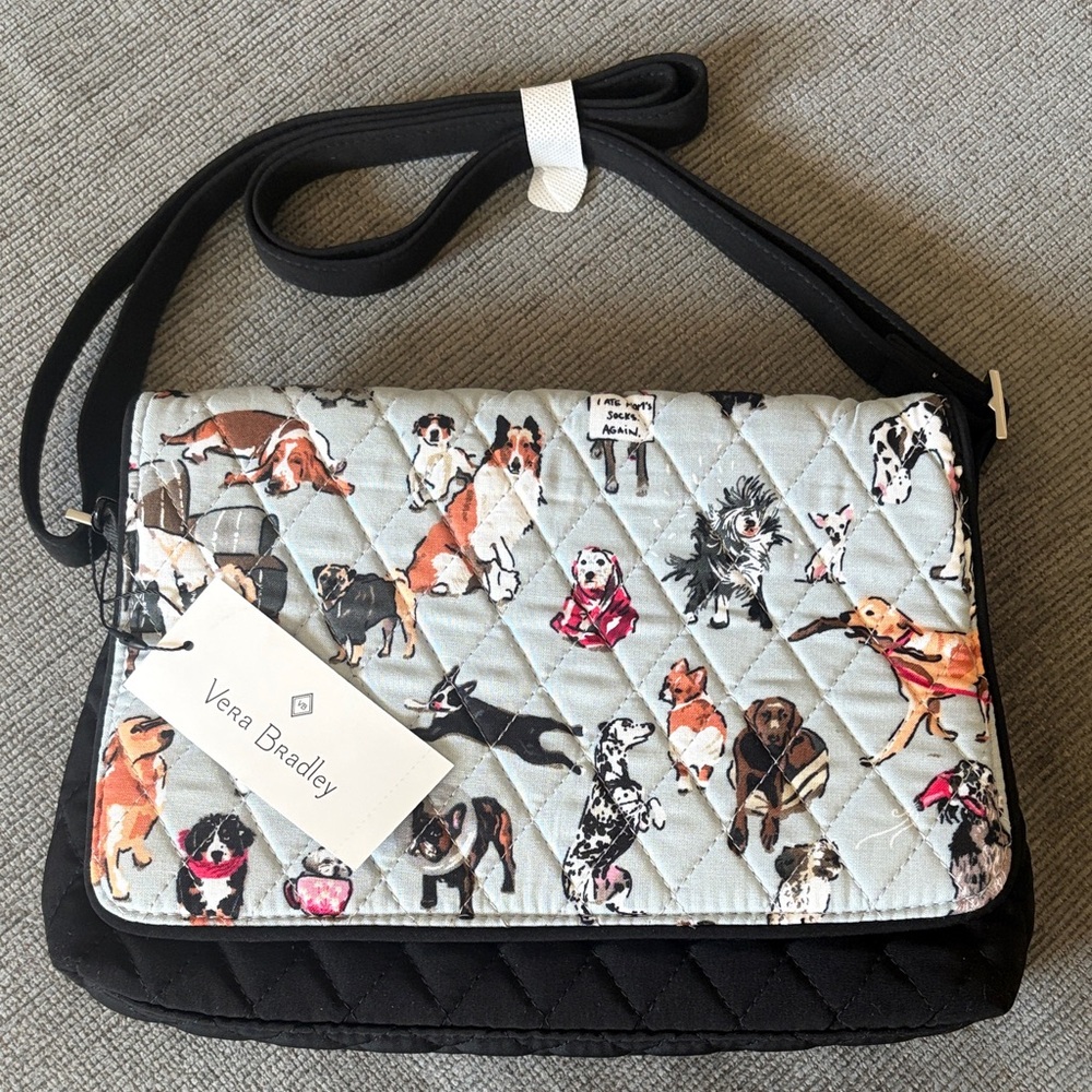 Vera Bradley Dog Print Crossbody Bag - Black and Gray